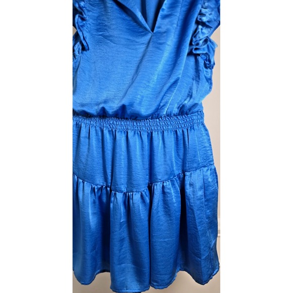 STEVE MADDEN Women's Satin Blue Dress Flutter Sleeveless XS Romantic Elastic - Picture 7 of 15